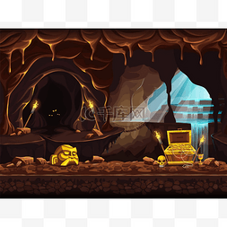 洞穴游戏图片_与瀑布和胸部的宝藏洞穴插图