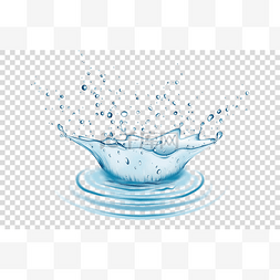 水滴落下的图片_透明背景下的蓝水飞溅和水滴分离