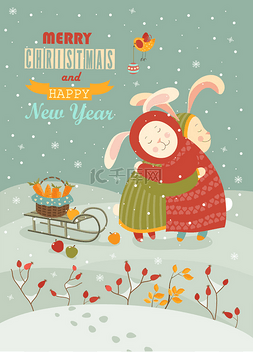 可爱的兔子们庆祝圣诞节