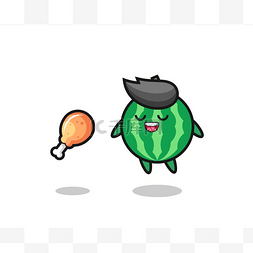 西瓜的标志设计图片_可爱的西瓜因炸鸡而漂浮和诱惑，