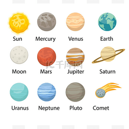行星扁平图片_太阳系象征着扁平的风格.行星收