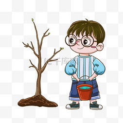 棕色皮肤男孩图片_夏季男孩植树浇水