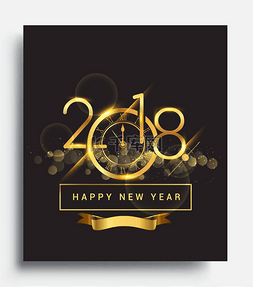 2018日历图片_新年快乐2018贺卡与闪光和时钟在