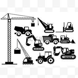 机械和建筑图片_矢量插图集挖掘机和重型建筑机械