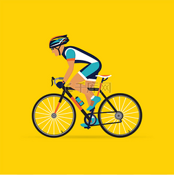 骑自行车的人男性在黄色背景上。