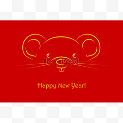 新年快乐插图图片_新年贺卡。老鼠是2020年的象征。