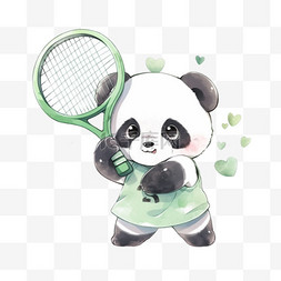 可爱熊猫拿着网球拍元素卡通手绘