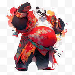 熊猫手绘拟人化穿着戏服元素