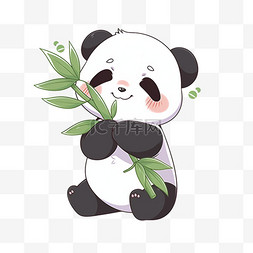 熊猫拿着竹子玩耍卡通手绘元素