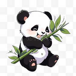 浅橘背景图片_卡通可爱熊猫玩耍元素拿着竹子