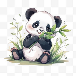 熊猫吃竹子图片_呆萌可爱熊猫吃柱子元素手绘