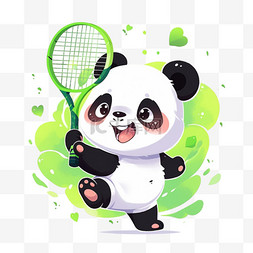 球拍卡通图片_可爱熊猫拿着网球拍卡通元素