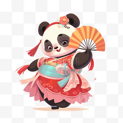 可爱熊猫背景图片_熊猫拟人化手绘拿着扇子元素