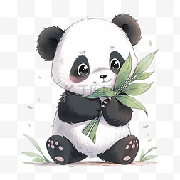 卡通可爱熊猫拿着竹子玩耍元素