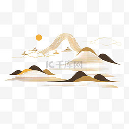 云彩线条图片_山水手绘线条金色元素