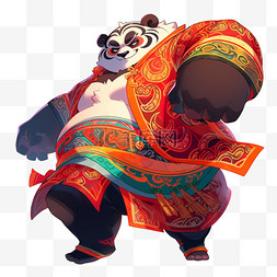 熊猫元素穿着戏服手绘