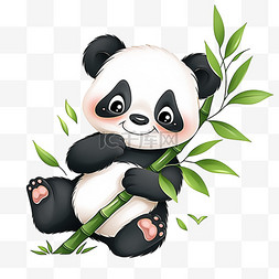元素玩耍的熊猫竹子手绘免抠