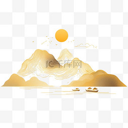 金色纯色背景图片_山水线条金色元素手绘