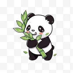 卡通元素可爱熊猫拿着竹子玩耍手
