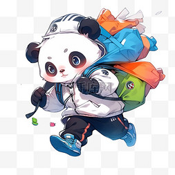 可爱熊猫背着书包手绘元素