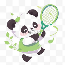卡通手绘可爱熊猫拿着网球拍元素