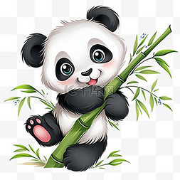 可爱熊猫竹子元素玩耍手绘