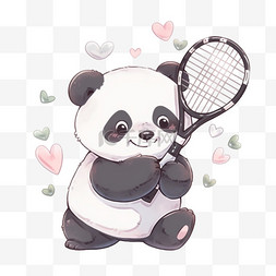 拿着网球拍可爱熊猫卡通手绘元素