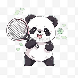 卡通元素可爱熊猫拿着网球拍手绘