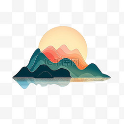 层叠山峰彩绘日出手绘元素