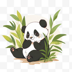 熊猫吃竹子图片_手绘吃柱子呆萌熊猫元素免抠