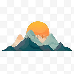 淘宝展示背景图片_手绘元素彩绘层叠山峰日出
