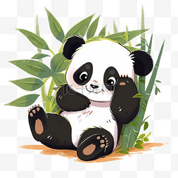 熊猫吃竹子图片_可爱熊猫吃柱子元素手绘