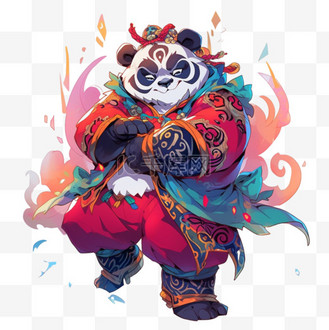 拟人化手绘图片素材_熊猫拟人化手绘穿着戏服元素