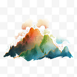 山水水彩画手绘元素