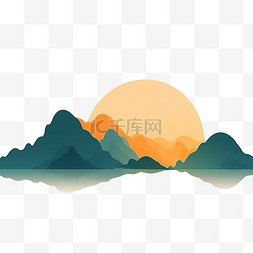 白色叠图片_层叠日出山峰免抠手绘元素