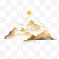 山水背景手绘图片_山水元素线条金色手绘