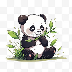 熊猫吃竹子图片_可爱熊猫手绘吃柱子元素免抠