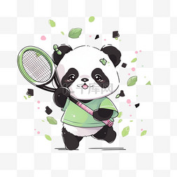 可爱熊猫卡通拿着网球拍手绘元素