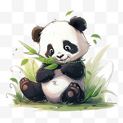 熊猫吃竹子图片_呆萌可爱熊猫元素手绘