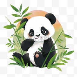 纯色柱子背景图片_呆萌吃柱子可爱熊猫手绘元素