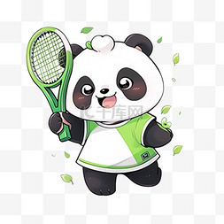 手绘元素可爱熊猫拿着网球拍卡通