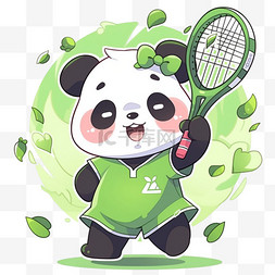 卡通可爱熊猫拿着网球拍元素