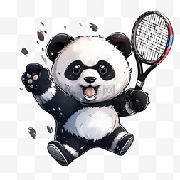 可爱熊猫拿着网球拍卡通元素免抠