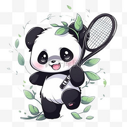 球拍卡通图片_手绘可爱熊猫拿着网球拍元素