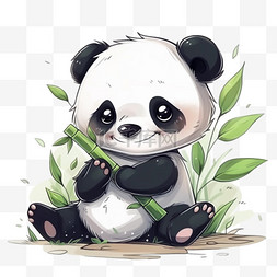 熊猫吃竹子图片_呆萌手绘可爱熊猫元素