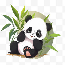可爱手绘熊猫吃柱子元素