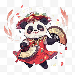 熊猫人动画素材图片_熊猫拟人化手绘拿着扇子元素