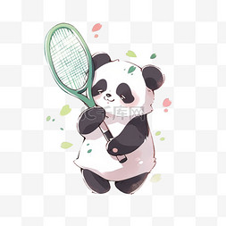表情呆图片_卡通可爱熊猫拿着网球拍手绘元素