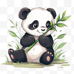 熊猫吃竹子图片_可爱呆萌熊猫手绘元素