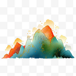 山水背景手绘图片_山水水彩画元素手绘